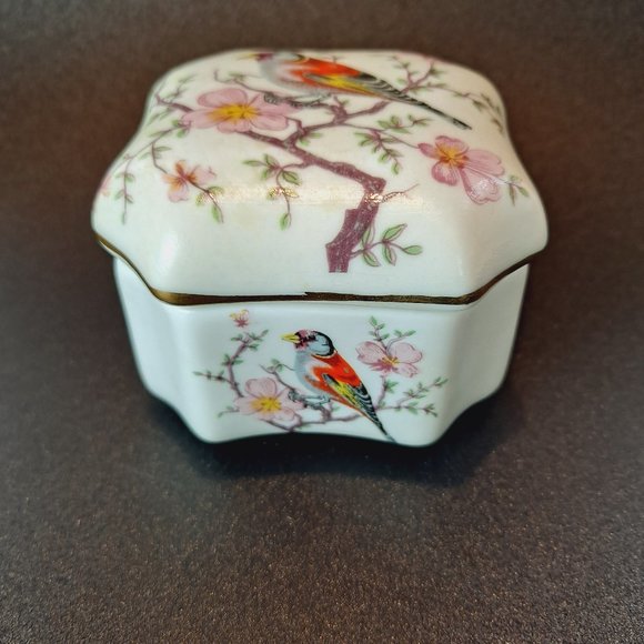 Exotic Bird w/Cherry Blossoms Trinket Box with Lid Made in Portugal - Picture 3 of 9
